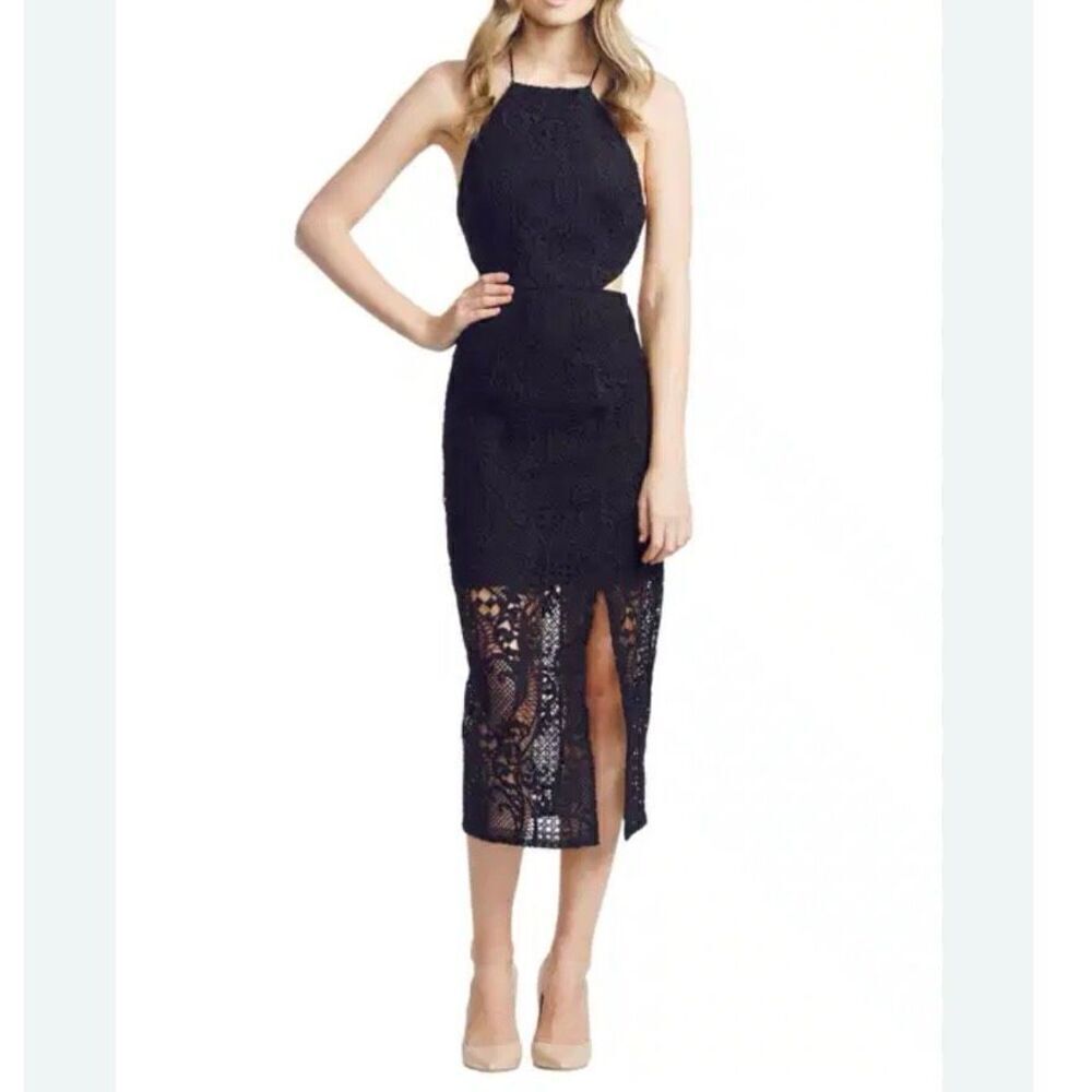 Brand New Nicholas Fleur Lace Cross Back Cutout Dress in Black US Size 4
